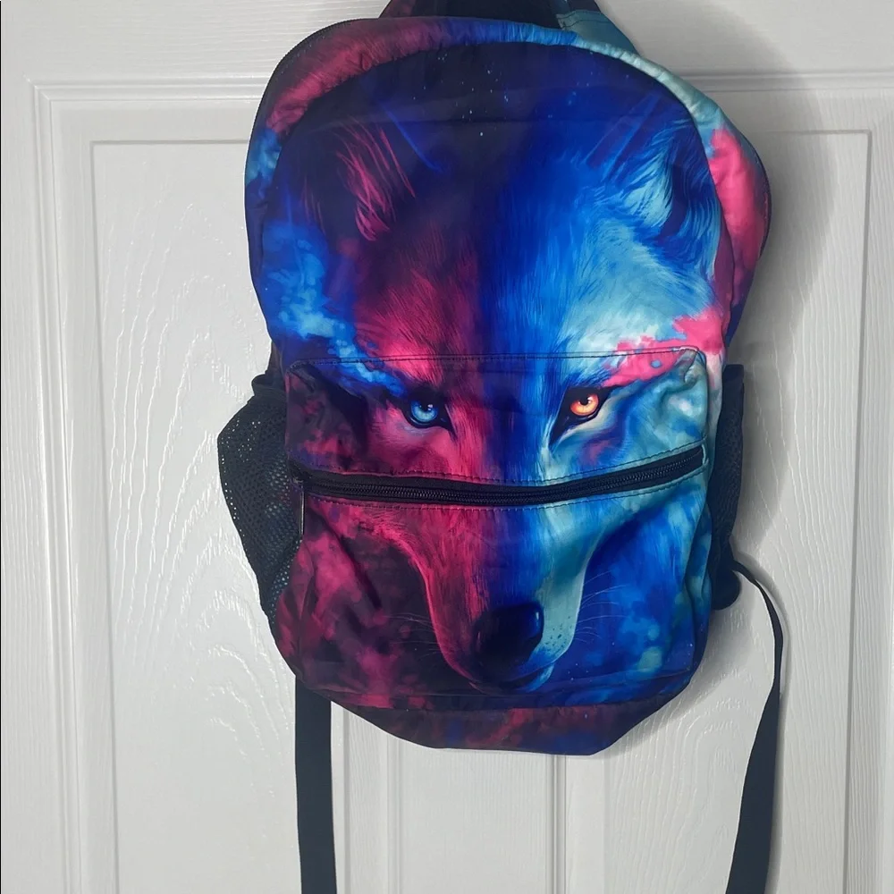 Vibrant Wolf Print Backpack